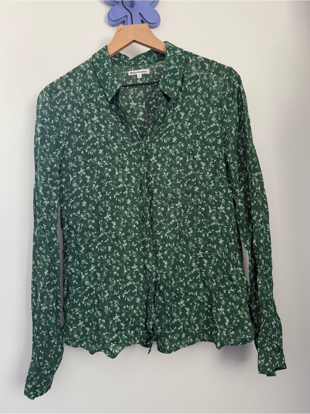 Reformation Small Violet Blouse Clementine Green Floral Office Sheer Cottage